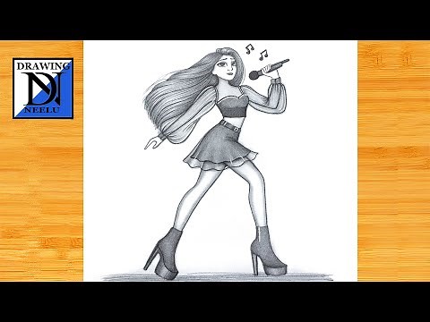 How to draw a Singing Cute Girl -Pencil sketch || Drawing for beginner || Girl drawing || Sketch