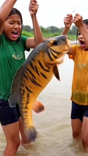 Cute Baby Catching fish in river using fish hooks. #fish #fishing #fishingvideo