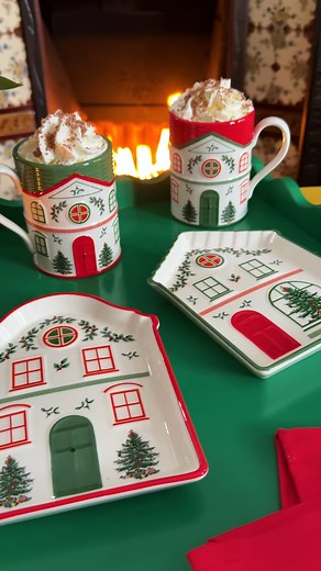 2.4K views · 52 reactions | All spruced up and ready for hot chocolate  Our new Christmas Tree Village mugs and tidbit trays are ready to join your festive traditions. Green or red, which will you choose? | Spode | Facebook