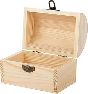 Aodaer Unfinished Wood Treasure Chest Decorative Pine Wood Box with Hinged Lid and Locking Clasp Plain Decorate Wooden Boxes for Art Hobbies DIY Jewelry Gift Storage