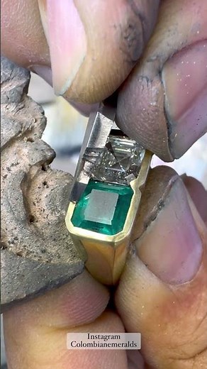 Handmaking a Heavy 14K Gold 2-Stone Mens Signet Ring: VS Asscher Diamond & Square Emerald Gem