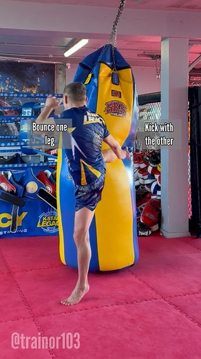 Alternate kicking drill I’m often asked to put a video up on how to do repetitive kicks.⁣ ⁣ So here’s a quick drill that I do with my students on how to build fast kicks with both legs.⁣ ⁣ BOUNCE: This first part is to make sure you get the rhythm right as you’re bouncing your legs. This bounce helps to kick quickly while still generating power.⁣ ⁣ BOUNCE THEN KICK: Then using the same rhythm you want to bounce the one leg while kicking with the other. Make sure you’ve got the one side down befo