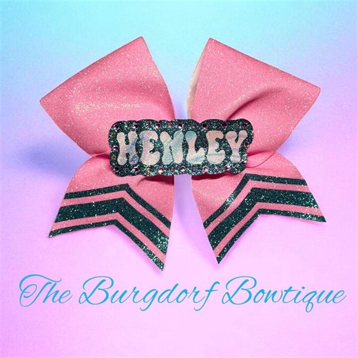 Cheerleading Team Bow, Pink Teal Glitter Cheer Bow, Ponytail Hair Tie Name Center - Etsy