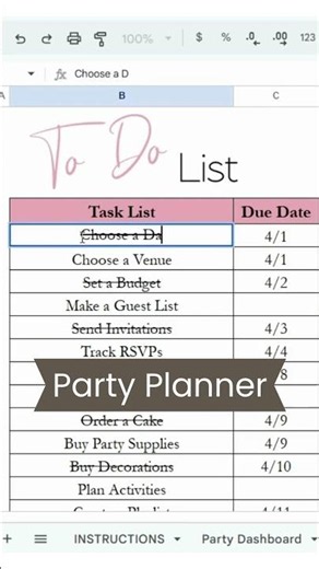 Party Planner Template Google Sheets and Excel - Planning Events, Birthdays, Showers, and More