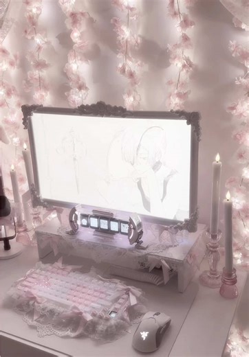 . ˖ ꒰𑁬 I need set up inspo ໒꒱ ˖ . | (wallpaper: finalfntsy on dc) #cutecore #followme #fypシ #setup #keyboard