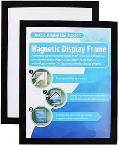 Window Sign Holder - Plastic Picture Frames 8.5x11'' - Double Sided and Adhesive for Wall/Door/Refrigerator/Cupboard Display Frame,Black,Pack of 2