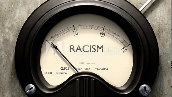 Racism meter showing big levels of racism. Dangerously increasing high values of racism, critical overload. Too much, off the charts. Max racism
