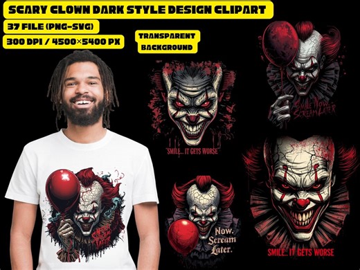 Scary Clown Clipart Bundle, Horror Halloween Art (PNG SVG) ( Digital Download ) - Etsy