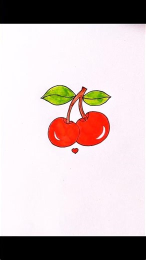 Easy cherry 🍒 drawing with color #shorts #short #ytshorts #shortsfeed #shortsviral #art