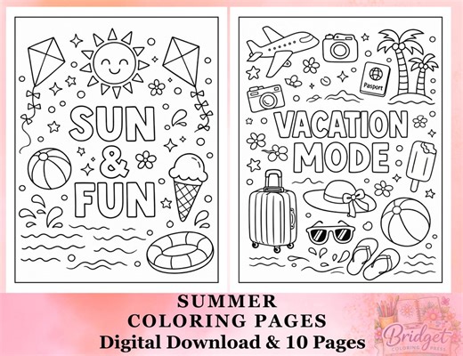 Summer Coloring Pages for Kids | Beach, Ice Cream, Vacation Fun (PDF Download) - Etsy