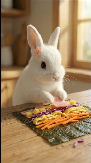 “Baby Bunny’s First Gimbap Challenge… and Ramen Disaster 😂🍱🐰”