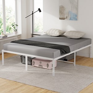 Queen Size Bed Frame, Lusimo 18" High Heavy Duty Steel Slats Metal Platform Bed Frame with Storage Space Under Bed Easy Assembly Noise Free No Box Spring Needed, White
