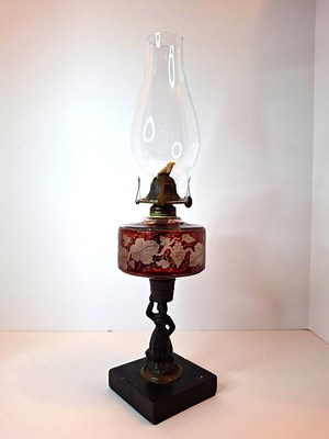 Antique Ruby Cut to Clear Glass Oil Lamp Figural Woman Stem Marble Base | eBay