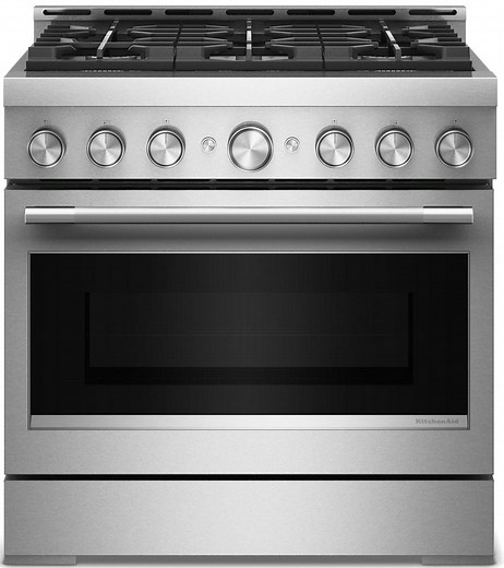 KitchenAid Commercial-Style Gas Range with No Preheat Air Fry Mode 36-Inch Wide in Stainless Steel - KFGS936SSS