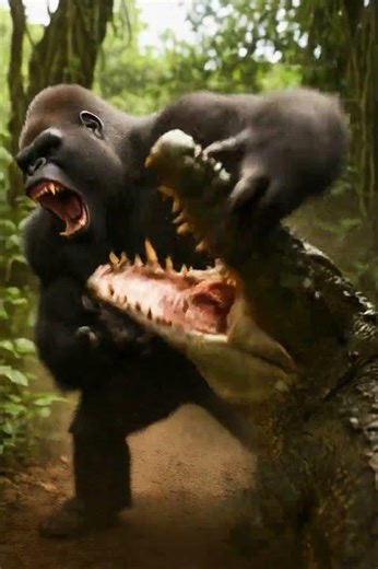 Gorilla vs Crocodile: The Epic Jungle Battle #animalfight #wildlife #cuteanimals #shorts #gorilla