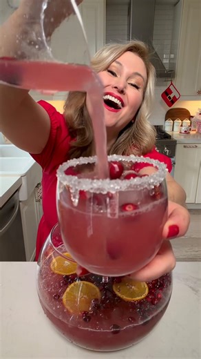 Jennifer Valentyne on Instagram: "Jenn’s Holiday Punch Cranberry Juice (1 bottle or 8cups) 3 cups of Orange Juice 1 bottle Lemon Lime Soda 2 cups Vodka or Rum (Optional) 1 cup Cranberries Orange slices Rim your glasses with white corn syrup or honey and white sanding sugar Ice cubes with rosemary and cranberries give it that added touch!"