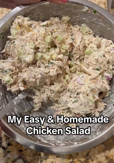 My Homemade & Easy Chicken Salad Keep it simple, keep it good—that’s how we do it 👌 Homemade chicken salad, no nonsense. Tender chicken, a little crunch, creamy in all the right ways… and made with love like it should be. This is the kind of thing you throw together and suddenly everyone’s hovering around the kitchen asking, “Is it ready yet?” Old school, easy, and always a hit. 🥗💛 Ingredients: Rotisserie Chicken (shredded), Scallions about 2-3 stalks, Celery Stalks about 1-2, Red Onion about
