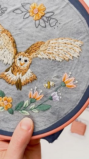 Let’s fly through our ‘The Night Owl’ pattern. 🦉🍃 This pattern captures an owl in flight, gracefully gliding through the velvety night sky. The delicate florals and fluttering moths bring to mind an enchanting midnight scene unfolding while everyone slumbers peacefully in their beds. 🌚🛌🏻 This pattern is a great opportunity to practice your Long and Short Stitch and also practice using Sulky Stabiliser. I hope you find as much joy stitching this pattern as I did. ❤️ Grab your embroidery kit 