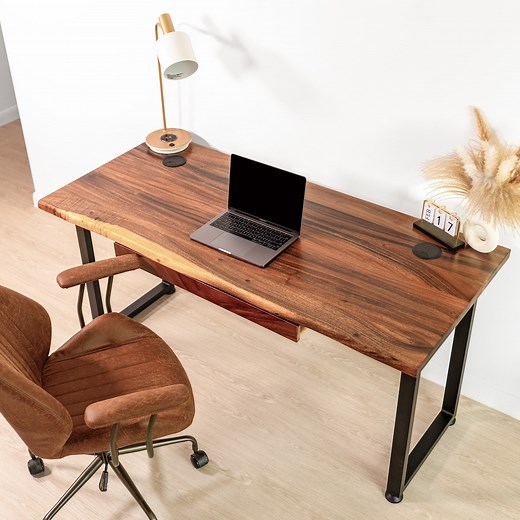 Walnut Live Edge Computer Desk With Drawer - Solid Wood Desk With Metal U-legs - Etsy