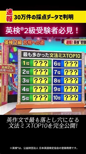 【英検2級受験者必見】即減点!! 英検2級の英作文、最悪の文法ミス10選 #Shorts #英検2級 #英検英作文 #英検ライティング #英検対策 #英語採点 #英検合格 #英検無料体験 #英検無料