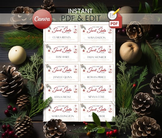 Secret Santa Name Draw Cards Editable Template & PDF | Christmas Holidays Office Party Tags - Etsy Canada
