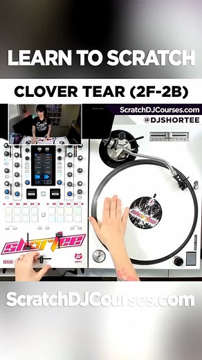 🌬⚔️🔥☠️🕯👁Posted @withregram • @djshortee Learn the CLOVER TEAR scratch in 36 seconds! 🍀 ⁠ HOW TO CLOVER TEAR 🍀 (2F-2B)⁠ ⁠ 🚦 Start Position: Crossfader is OPEN⁠ (this is a faderless scratch!)⁠ Sample can start at the beginning OR the middle of the sound.⁠ ⁠ 🍀⁠Step 1: Push sample forward⁠ & pause ⁠ 🍀⁠Step 2: Push sample forward⁠ again⁠ ⁠ 🍀⁠Step 3: Pull sample back 1/2 way to start & pause⁠ ⁠ 🍀⁠Step 4: Pull sample back the rest of the way to start⁠ ⁠⁠ Have fun practicing your Clover Tears