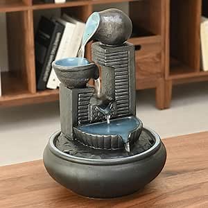 Ceramic Tabletop Water Fountain Feature for Indoor and Outdoor Home Decoration Table Desktop Office