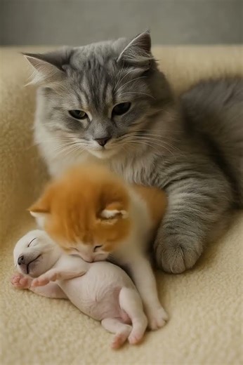 🐾 Kitten Hugs Puppy While Mama Cat Protects Them ❤️ | Cutest Animal Family Ever!