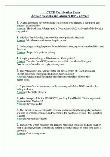 Latest CRCR Certification Exam Actual Questions and Answers 100 Correct video