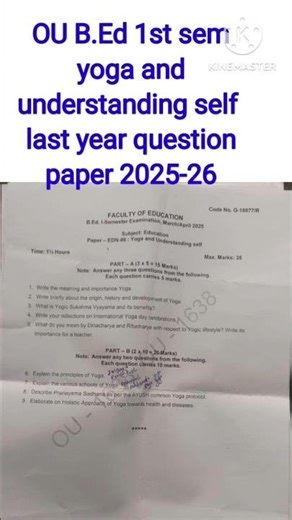 OU B.Ed 1st Semester | Yoga and understanding self | Last Year Question Paper | 2025-26