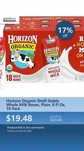 Horizon Organic Shelf-Stable Whole Milk Boxes, Plain, 8 Fl Oz, 18 Pack