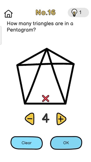 Brain Test Level 16: How Many Triangles in a Pentagram?