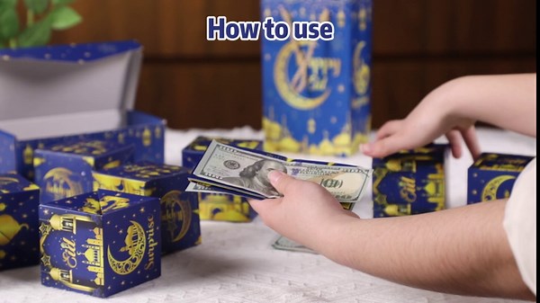 ZOIIWA Eid Mubarak Surprise Explosion Box for Money Pop-Up Gift Ramadan Exploding Money Box for Cash Gift Happy Eid Gift Box for Al-fitr Party Decoration, Blue
