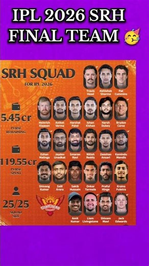 Big breaking news🔴📰🔴, SRH is select over 25 Final players 😈, #srh #news #sunrisershyderabad #latest