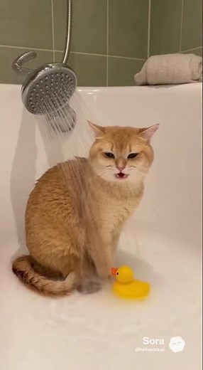 I can’t tell if she enjoying her bath or not 🛁🐱