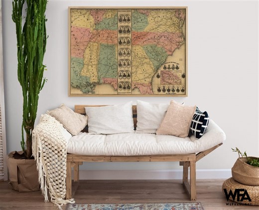 Civil War Era Map Print, Western Territory, Vintage US History