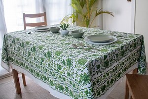 Block Print Cotton Tablecloth: Floral Green Dining Table Cover - Etsy