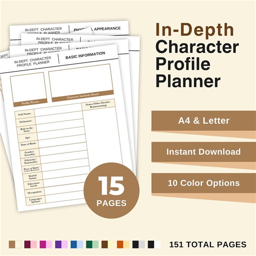 In-depth Character Profile Planner, Character Workbook Template, Character Profile Building, Digital or Printable Character Writing Planner - Etsy
