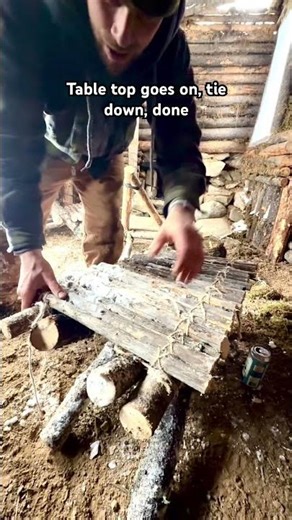 Bushcraft Table Tabletop Lashed Down. Primitive Skills