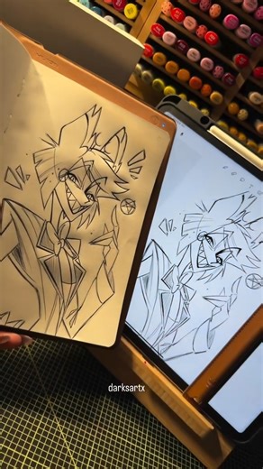 HUION on Instagram: "#HuionFeature Drawing Alastor on Huion Note, enjoying every line and detail ✍️ 🎨Artist: @darksartx 🎨Gear: #Huionnote 🎨Product link in the bio #huion #huiontablet #teamhuion #hazbinhotel #alastor #sketch"