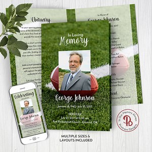 Football Fan Funeral Program Template, Obituary/order of Service Template, Printable Memorial Service Template, Edit in Templett, ZFP 21072 - Etsy