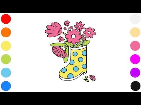 👢🌸 Polka Dot Boot with Flowers 🎨 Cute Spring Coloring Page ✨