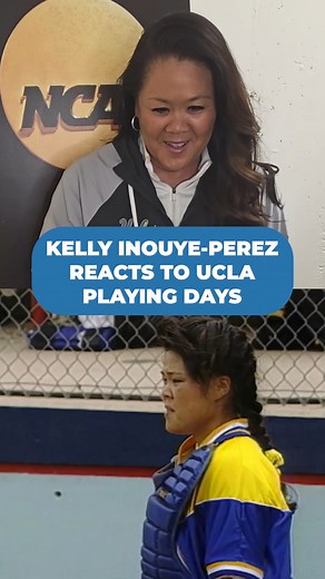 "That was one of the biggest highlights of my career." 🚀 UCLA Softball coach Kelly Inouye-Perez looks back at her decorated playing career with the Bruins, including a big game behind the dish at the 1992 #WCWS, where she threw out three baserunners. GEICO | NCAA Softball