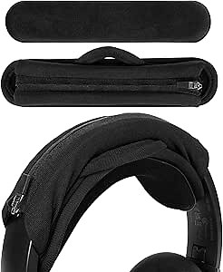 Geekria Medium Velour Hook and Loop Headband Cover + Pad Set Protector No Tool Needed Compatible with Medium-Sized Headphones (Fits 2.5-3.5 cm Headbands) (Black)