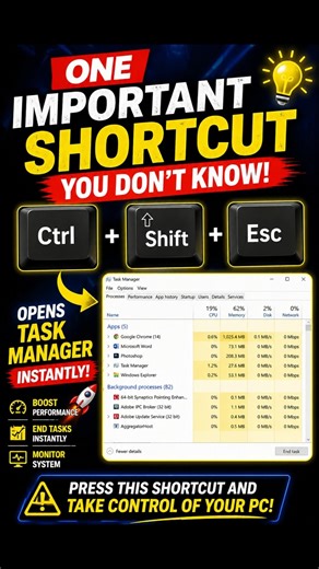 One shortcut key you don't know | open Task Manager in 1 sec #shortcut #techshorts #shorts #short