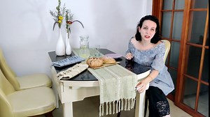 Farmhouse Table Runner 72 Inch Long with Handmade Tassel, Vintage Woven Rustic Cotton Linen Table Runner for Party Dining Table Decoration (Hemstitched Light Blue, 13" W X 72" L)