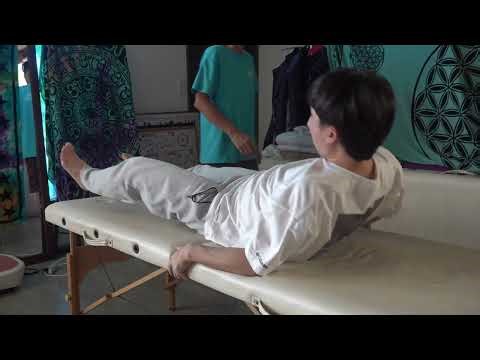 Muscle reflex test of the posterior tibialis muscle (Touch for Health is the bladder meridian, AK...