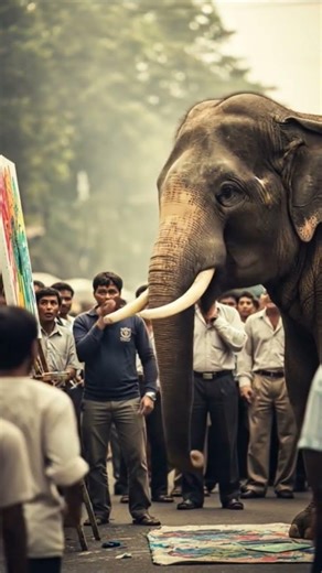 🐘Elephant is Painting in front of People #animallovers #elephant #best #painting #wow #DreamScreenAI