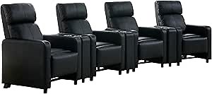 Coaster Home Furnishings - Toohey - Faux Leather - 7-Piece Theater Seating with Consoles and Recliners with Tufted Backrests and Slim Track Armrests - Living Room, Home Theater - Black - 600181-S4A