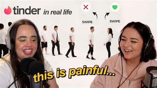 Woman navigates awkward Tinder experience in real life, swiping left on 30 potential matches at Jubilee's social experiment (with Mika S-F)